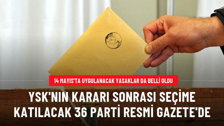 Seçime girme yeterliliğine sahip 36 parti, Resmi Gazete